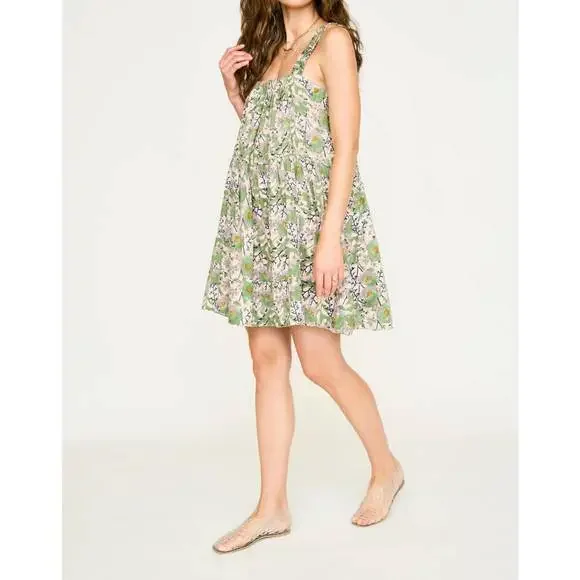Tiered Floral Mini Dress in Light Green - Picture 3 of 6